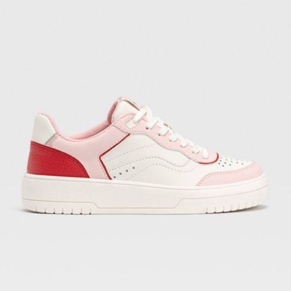 Stradivarius Lace Up Trainers with Trims Pink and White SZ 5 - Picture 1 of 11